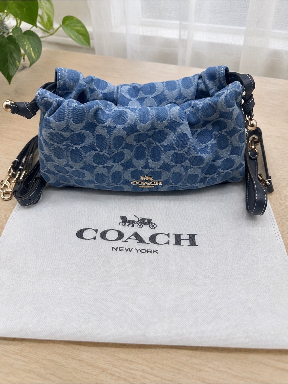 Coach Blue Signature Monogram Ruched Shoulder Bag